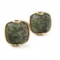 Vintage Silvertone & Green Moss Agate Cufflinks By PIONEER 33117