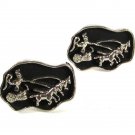 1970's Silver Tone Black Roman Warrior & Chariot Cufflinks By SWANK 51616