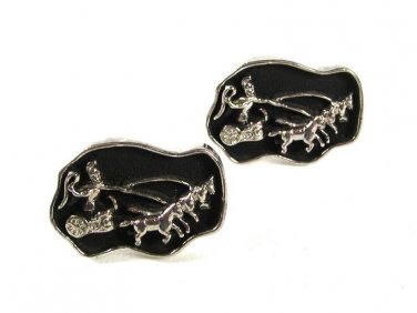 1970's Silver Tone Black Roman Warrior & Chariot Cufflinks By SWANK 51616