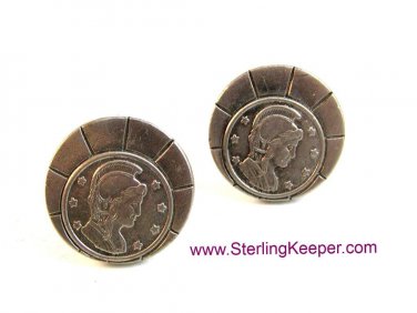 Vintage Silver Tone Greek / Roman Athena / Venus Cufflinks