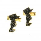 Vintage Goldtone Black Man Holding Carrying Sign Laptop Book ?? Cufflinks 62617