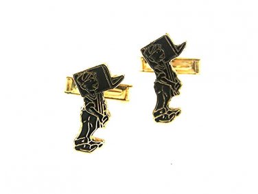 Vintage Goldtone Black Man Holding Carrying Sign Laptop Book ?? Cufflinks 62617