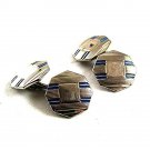 Vintage Deco Silvertone Blue Cufflinks By SWANK LINKS 81217