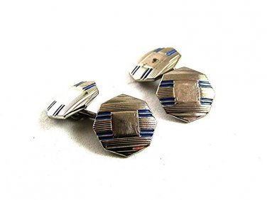 Vintage Deco Silvertone Blue Cufflinks By SWANK LINKS 81217