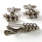 Vintage Silvertone Cufflinks & Tie Clasp By HICKOK USA 61317