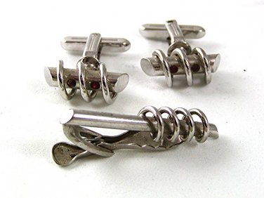 Vintage Silvertone Cufflinks & Tie Clasp By HICKOK USA 61317
