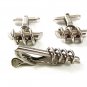 Vintage Silvertone Cufflinks & Tie Clasp By HICKOK USA 61317