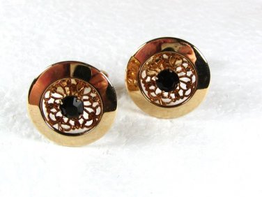 1960's 0 70's Goldtone & Black Cufflinks Unbranded 3116