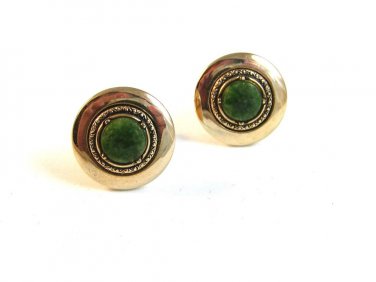 Marked Vintage Gold Tone & Jasper Cufflinks