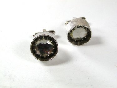 1970's - 80's Silver Tone & Rhinestone Cufflinks Unbranded 8116