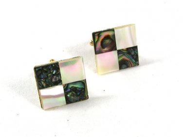 1970's Abalone & Mother of Pearl Silver Tone Cufflinks Unbranded 51616