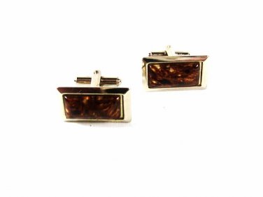 Vintage Silver Tone Sparkly Brown Yellow Cufflinks Unbranded 53116