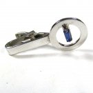 Vintage Silvertone & Blue Rhinestone Tie Clasp by PIONEER 81215