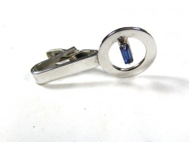 Vintage Silvertone & Blue Rhinestone Tie Clasp by PIONEER 81215