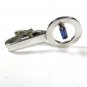 Vintage Silvertone & Blue Rhinestone Tie Clasp by PIONEER 81215