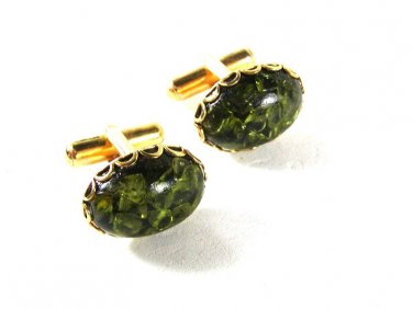Goldtone & Greenish Blackish Cufflinks Unbranded 41216