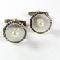 Vintage Silver Mother of Pearl & Real Pearl Cufflinks Unbranded 41216