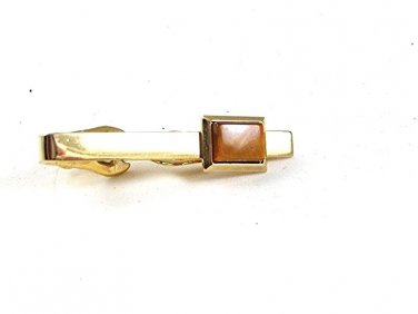 Vintage 1960's Goldtone & Tiger Eye Tie Clasp By S in Shield 91117