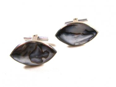 Silver Tone & Gray Plastic Cufflinks Unbranded 12315