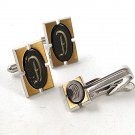 1960's 2 Tone Initial A Cufflinks & Tie Clasp By HICKOK USA 92916