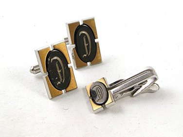 1960's 2 Tone Initial A Cufflinks & Tie Clasp By HICKOK USA 92916