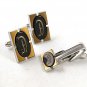1960's 2 Tone Initial A Cufflinks & Tie Clasp By HICKOK USA 92916