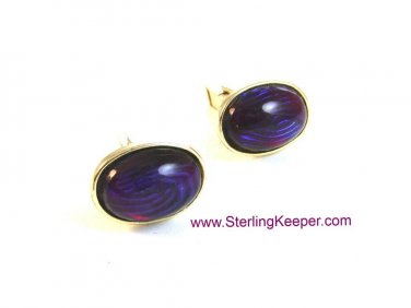 Vintage Silver Tone & Purplish Reddish Mexican Cufflinks