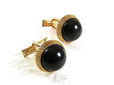 Vintage Goldtone Black Cufflinks 8417