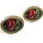 Vintage Goldtone Embroidered Rose Flower Cufflinks 81617