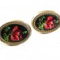 Vintage Goldtone Embroidered Rose Flower Cufflinks 81617