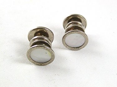 Art Deco / Edwardian Silvertone & Mother of Pearl Snap Link Cufflinks 4517