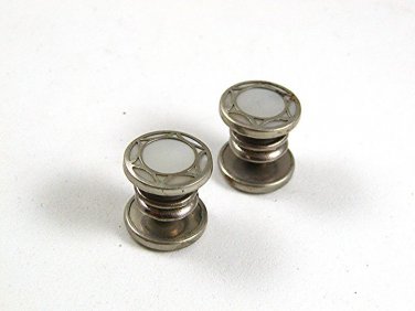 Deco Silvertone Mother Pearl Snap Link Cufflinks BAER WILDE KUM-A-PART 4617