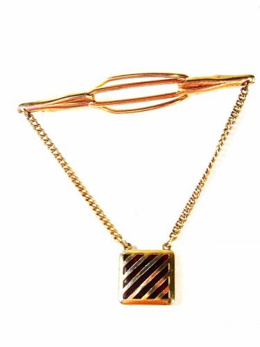 Vintage Goldtone & Red Tie Clasp By ANSON 5116
