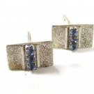 Brushed Silvertone & Blue Rhinestone Cufflinks Unbranded 42116