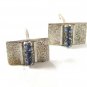 Brushed Silvertone & Blue Rhinestone Cufflinks Unbranded 42116