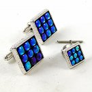 Vintage Silver Tone & Blue Cufflinks & Tie Tac By ANSON 92816