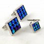 Vintage Silver Tone & Blue Cufflinks & Tie Tac By ANSON 92816