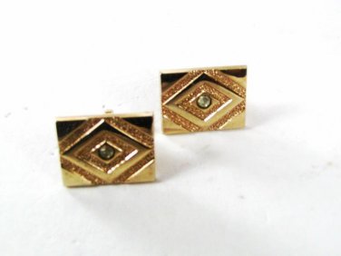 Vintage Gold Tone & Sparkly Rhinestone Cufflinks By SWANK 6816