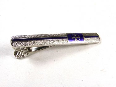 Vintage Oriental Asian Silvertone Blue Handclasp Tie Clasp Unbranded.101615