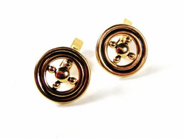 Goldtone & Black Ships Wheel Cufflinks By SWANK 42116