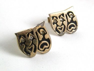 Vintage Silvertone Black Comedy Tragedy Theatre Cufflinks By SWANK 81217