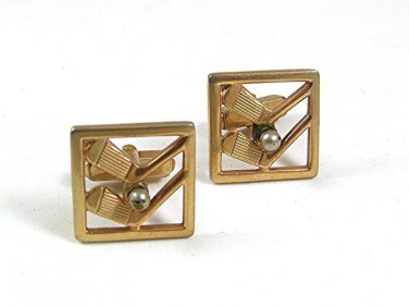 Vintage Goldtone 2 Golf Clubs & Ball Cufflinks By ANSON 52417