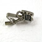 Vintage Silvertone & Black Rotary Phone Tie Clasp 7717