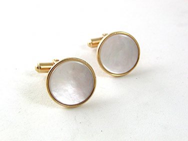 Vintage Goldtone & White Cufflinks 61417