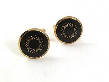 Vintage Goldtone & Black Cufflinks 53017