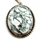 Vintage Silver Tone & White Green Pendant 13017