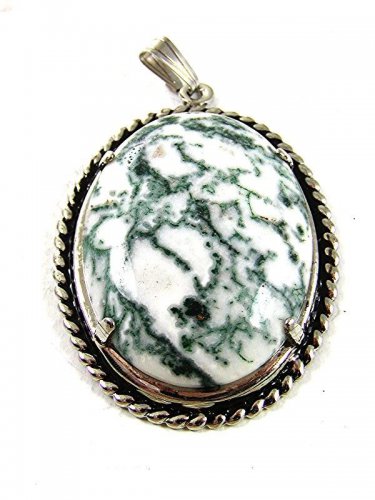 Vintage Silver Tone & White Green Pendant 13017
