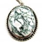 Vintage Silver Tone & White Green Pendant 13017
