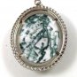 Vintage Silver Tone & White Green Pendant 13017