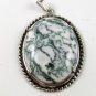 Vintage Silver Tone & White Green Pendant 13017
